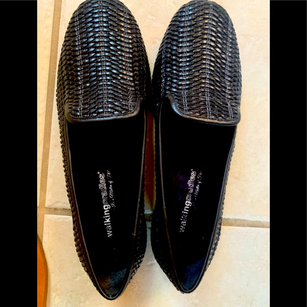 Women's Walking Cradles Foster Smoking Flat Black Woven Leather new w/o box